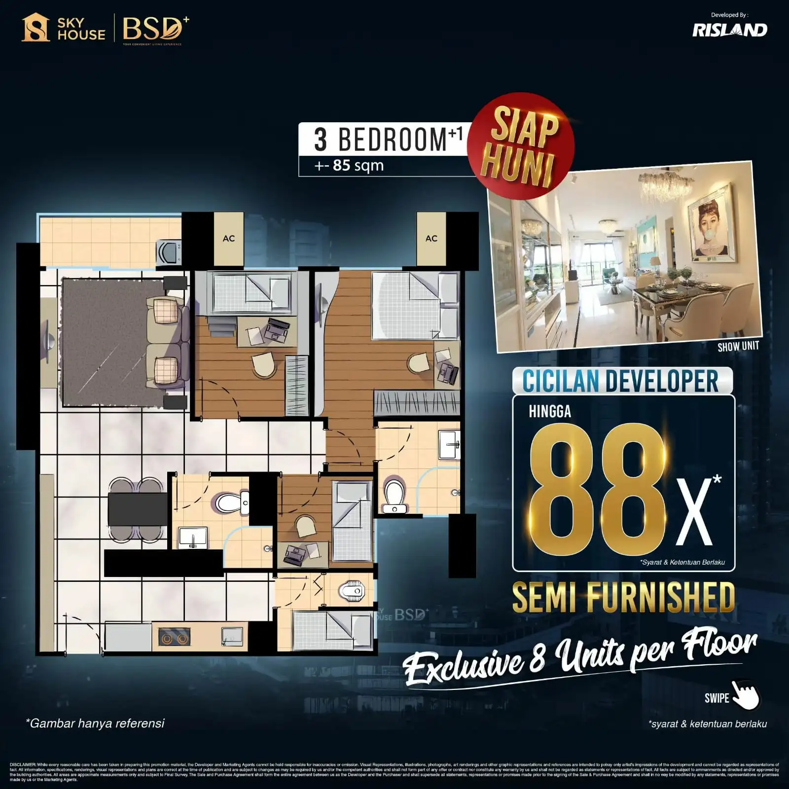 Tower Claymore Tipe 3+1 BR - Apartemen Skyhouse BSD+ Tangerang