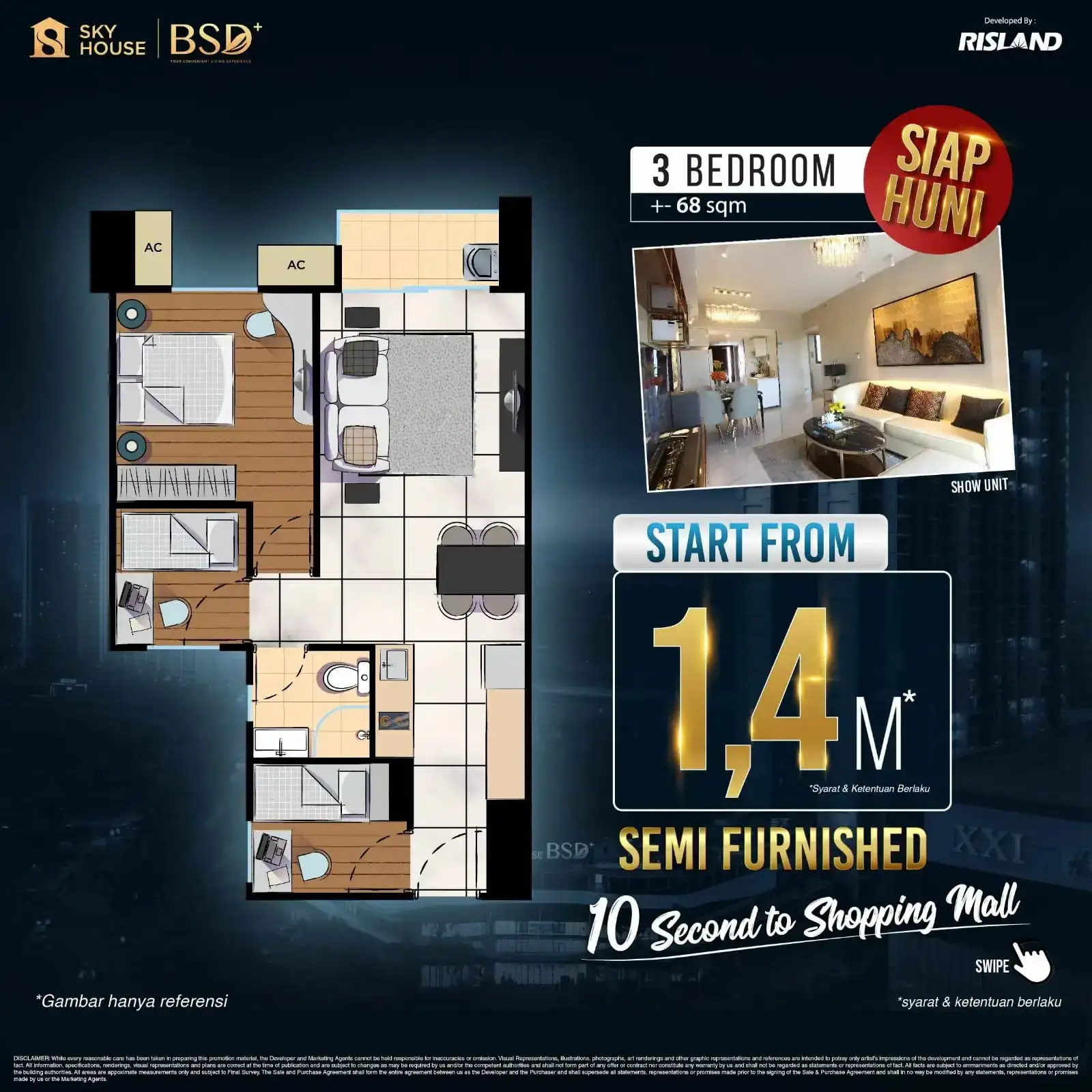 Tower Duxton Tipe 3 BR - Apartemen Skyhouse BSD+ Tangerang